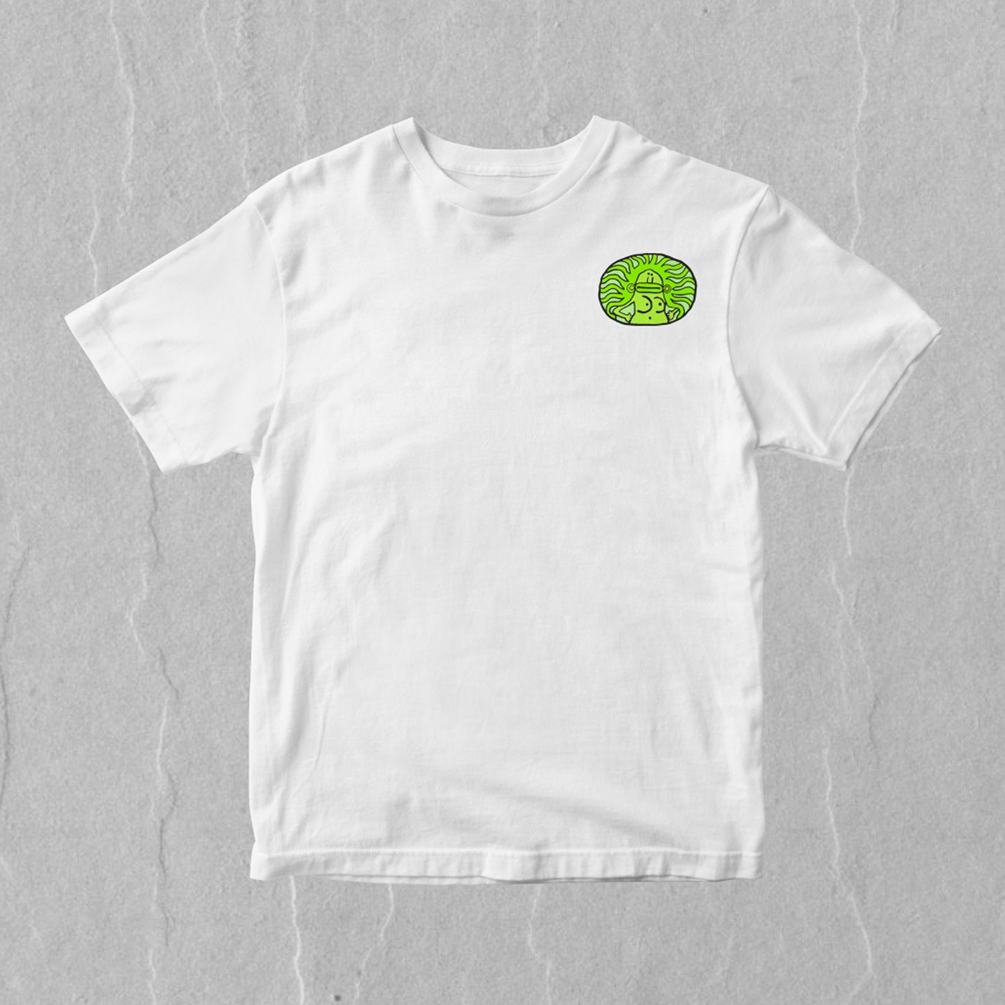 White Walterin Prague T-shirt with green fairy and absinth drinker illustration on the front